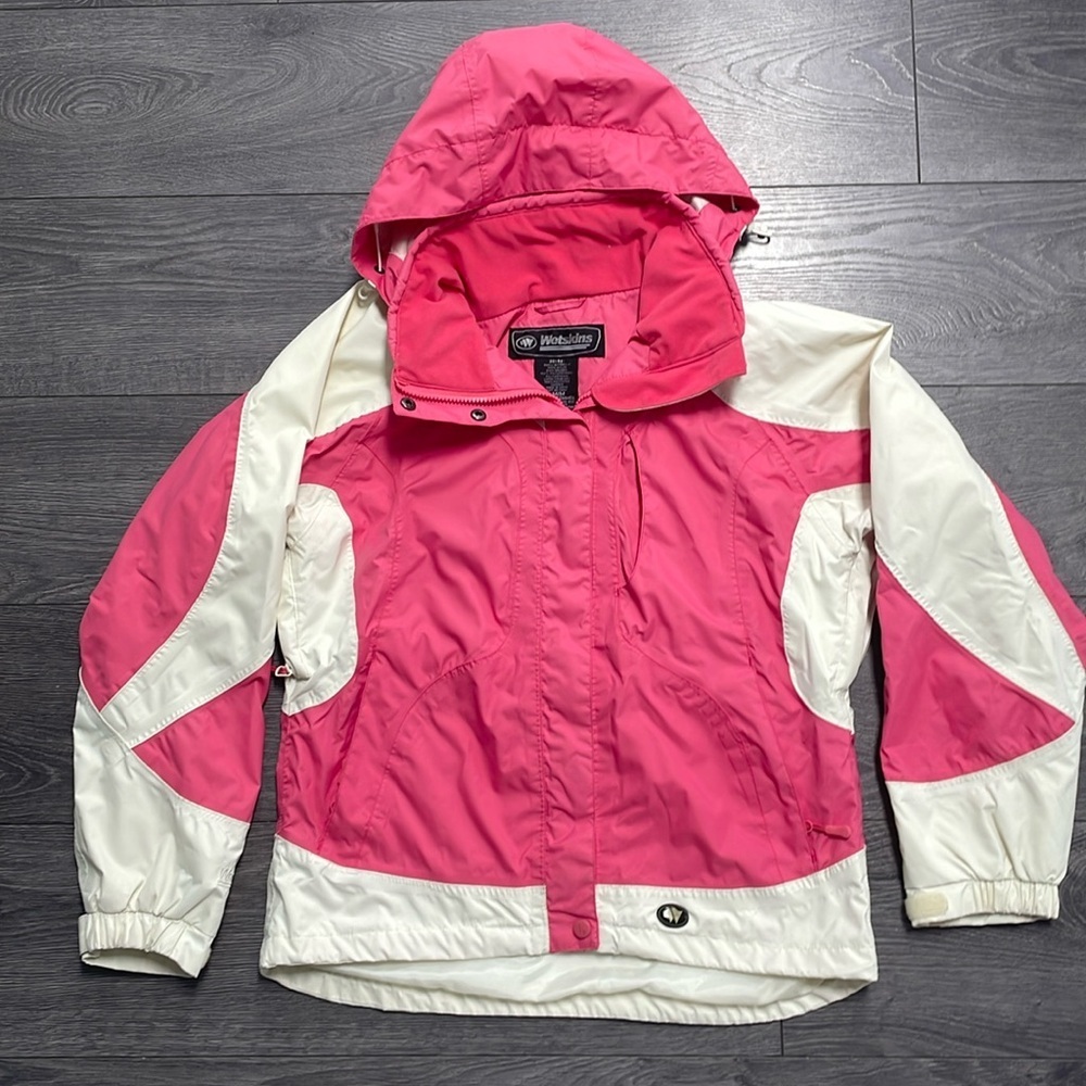 Wetskins Womens Waterproof Jacket Blue White Hood Size Large Windbreaker